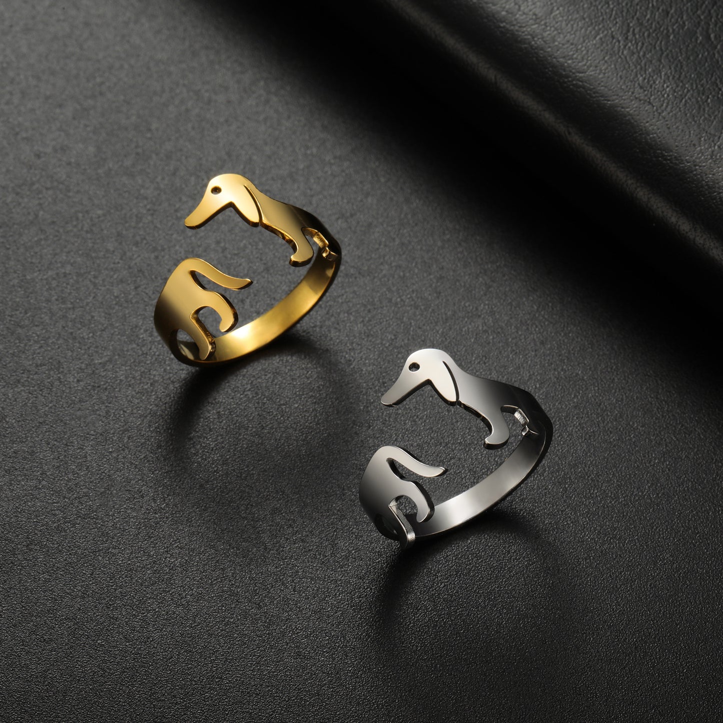Titanium Steel Ornament Sausage Dog Adjustable Ring