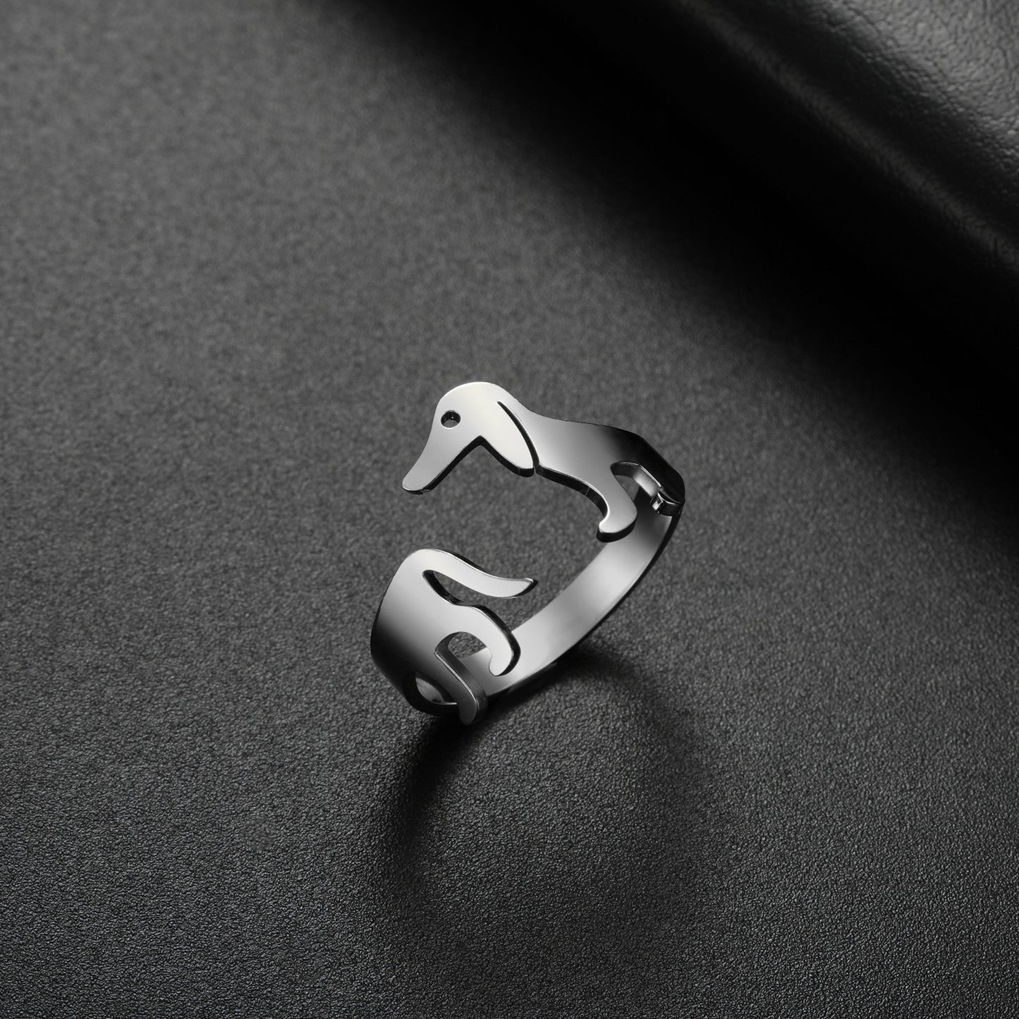 Titanium Steel Ornament Sausage Dog Adjustable Ring