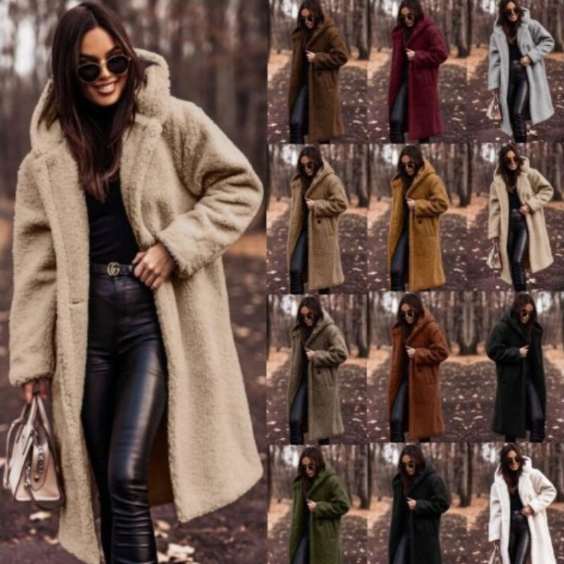 Elegant Long Coat Woman Plush Warm Faux Fleece