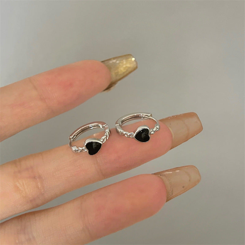Black Love Heart Earrings Female Summer Ear Clip