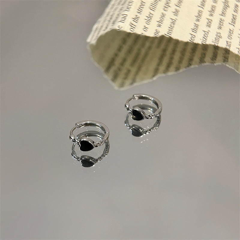 Black Love Heart Earrings Female Summer Ear Clip