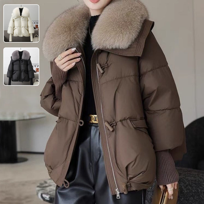 Down Cotton-Padded Jacket Women'S Short Fur Collar Thickened