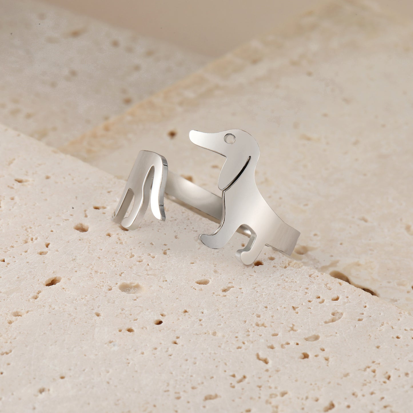 Titanium Steel Ornament Sausage Dog Adjustable Ring