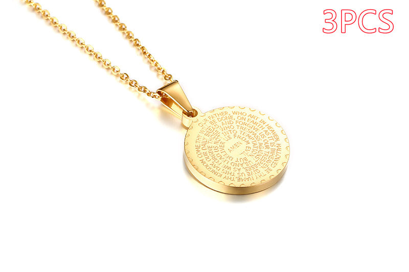 Stainless Steel Rhinestone Prayer English Scripture Pendant