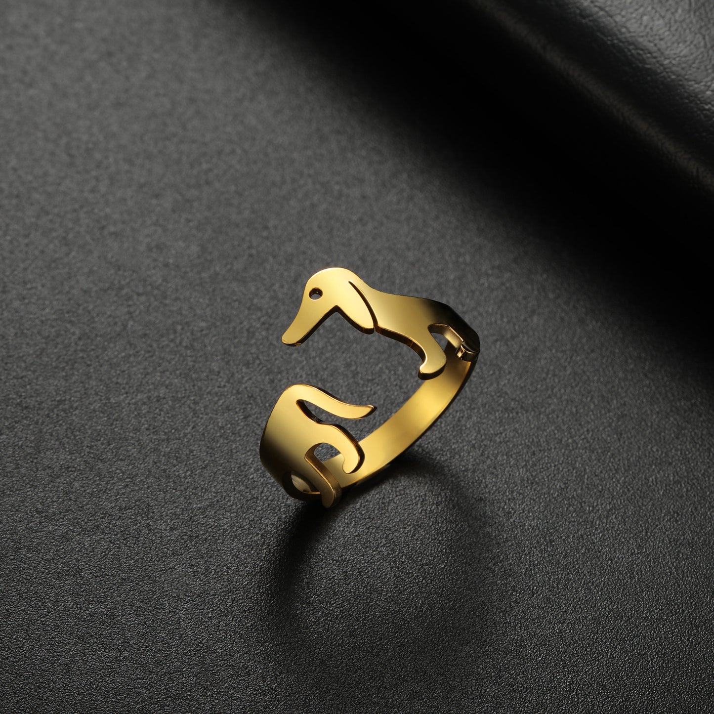 Titanium Steel Ornament Sausage Dog Adjustable Ring