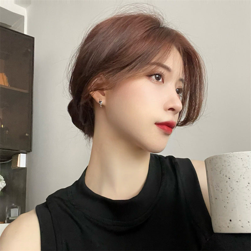 Black Love Heart Earrings Female Summer Ear Clip