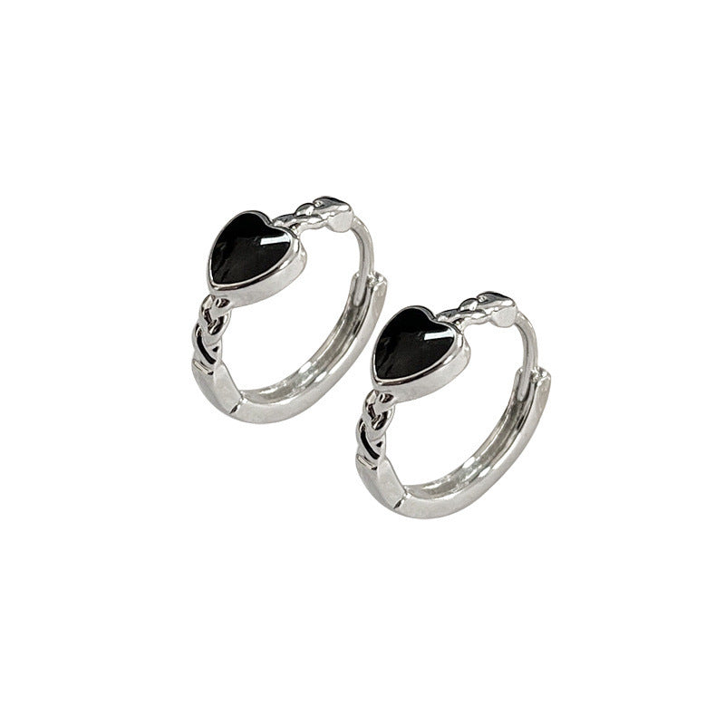 Black Love Heart Earrings Female Summer Ear Clip