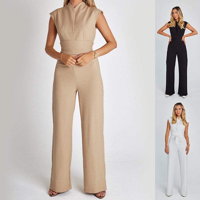 Fashion Elegant Long Sleeveless Jumpsuit Summer V-Neck Casual