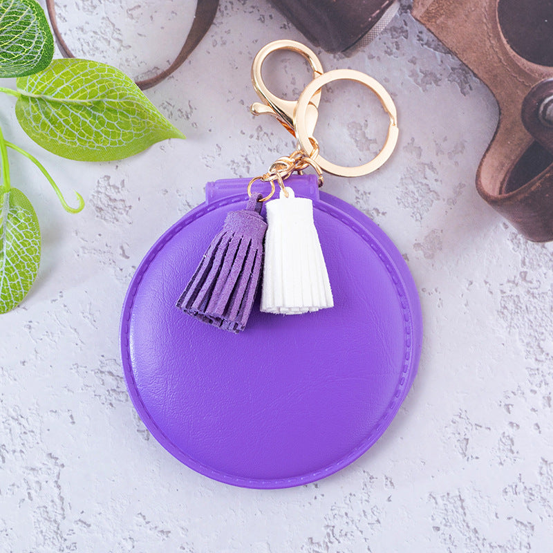 Mini Round PU Leather Small Mirror Lovely Tassel