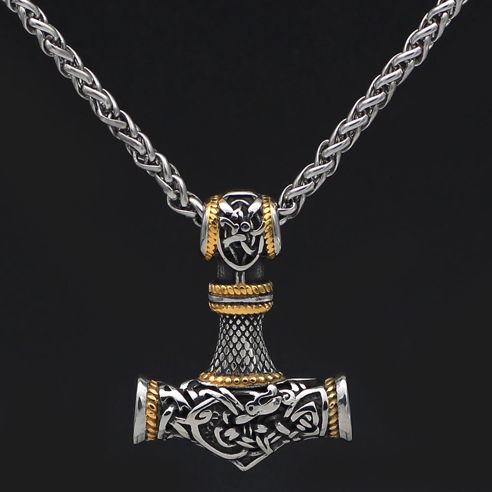 Nordic Vikings Hammer Rune Pendant Necklace Male