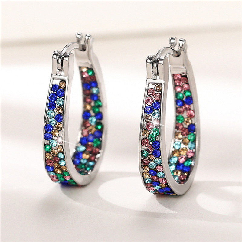 European And American Colorful Ear Clip Fashion Diamond Women's Earrings