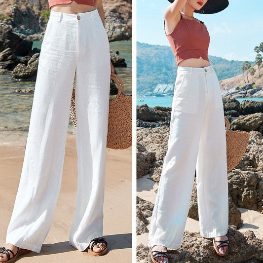 Loose And Thin Cotton And Linen Women's Drape High-waist Straight Long Pants