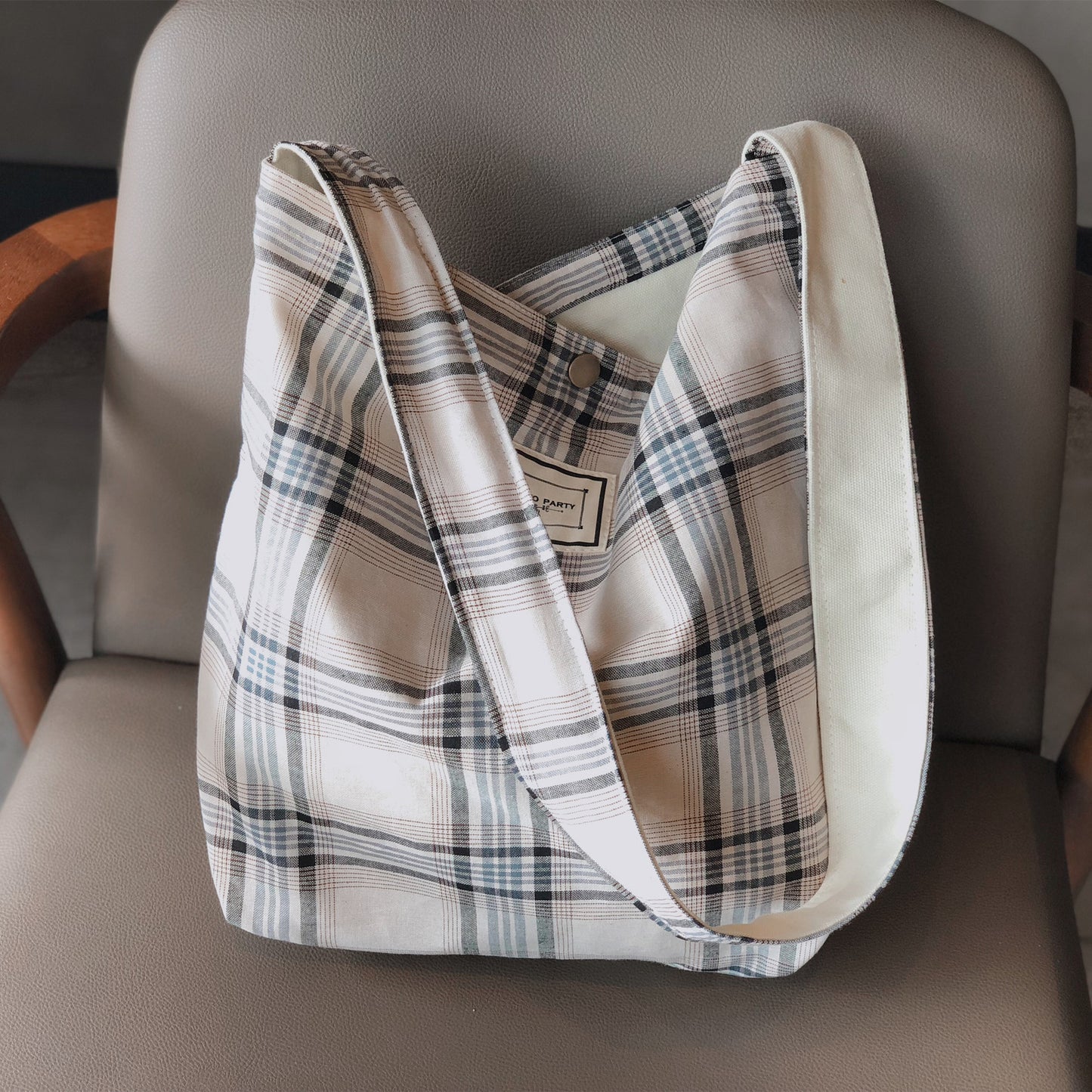 Artistic Plaid Cloth Bag Canvas Double-layer Shoulder Crossbody Dual-use