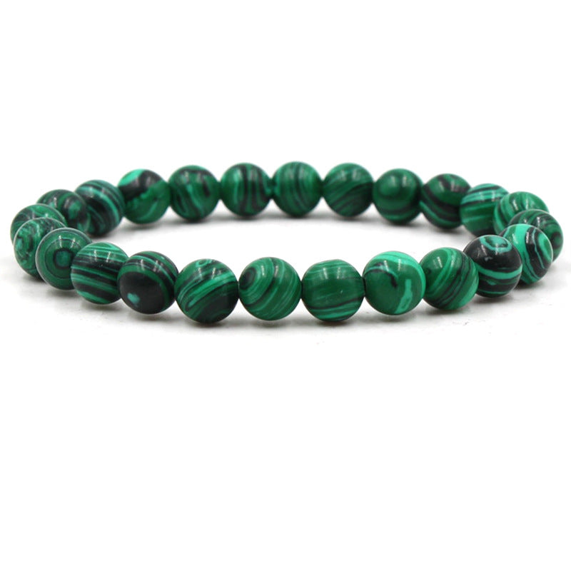 Classic Black Matte Green Malachite Bracelets Suitable Women Men Elastic Strand Jewelry