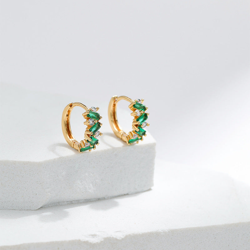 Leaf Inlaid Zircon Emerald Temperament Ear Clip Special-interest Design