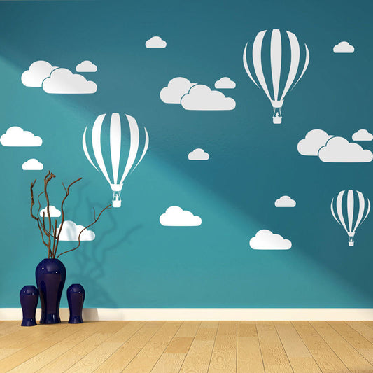 Hot air balloon white cloud wall stickers