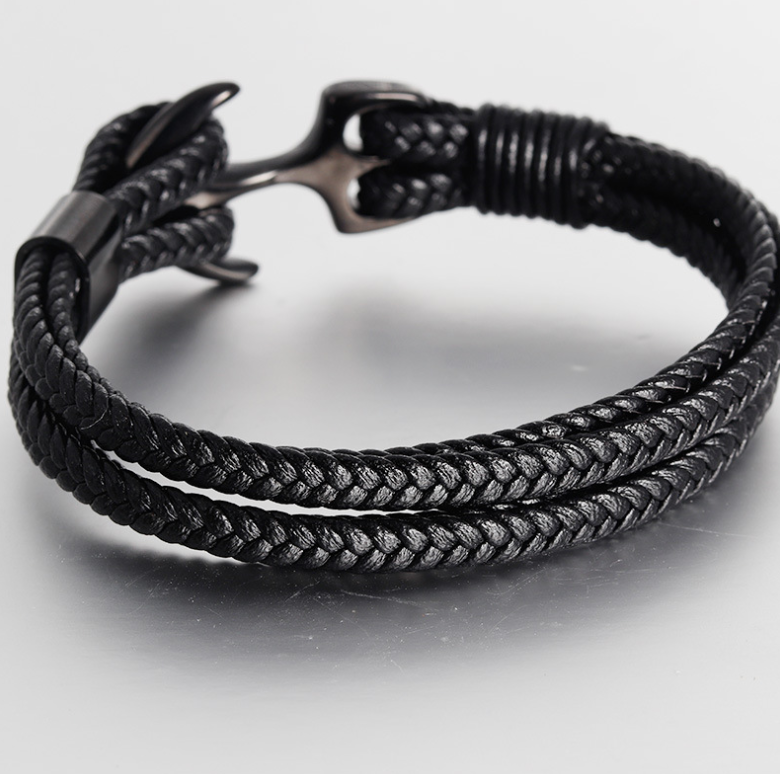 Men's Stainless Steel Anchor Bracelet Vintage Woven Leather Leather Bracelet Multilayer Leather Bracelet Couple Bracelet