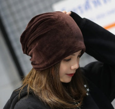 Autumn and winter new plush head cap Korean version of the men and women solid color pile hat simple casual ear protection head cap