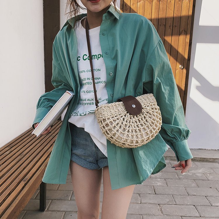 One-Shoulder Saddle Bag Fashion Messenger Straw Bag