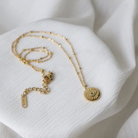 Devil's Eye Round Gold Coin Necklace Clavicle Chain