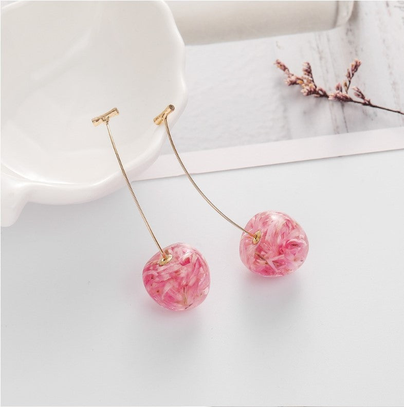 Cherry Long Dried Flower Earrings