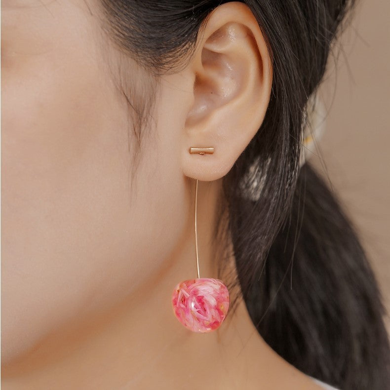 Cherry Long Dried Flower Earrings