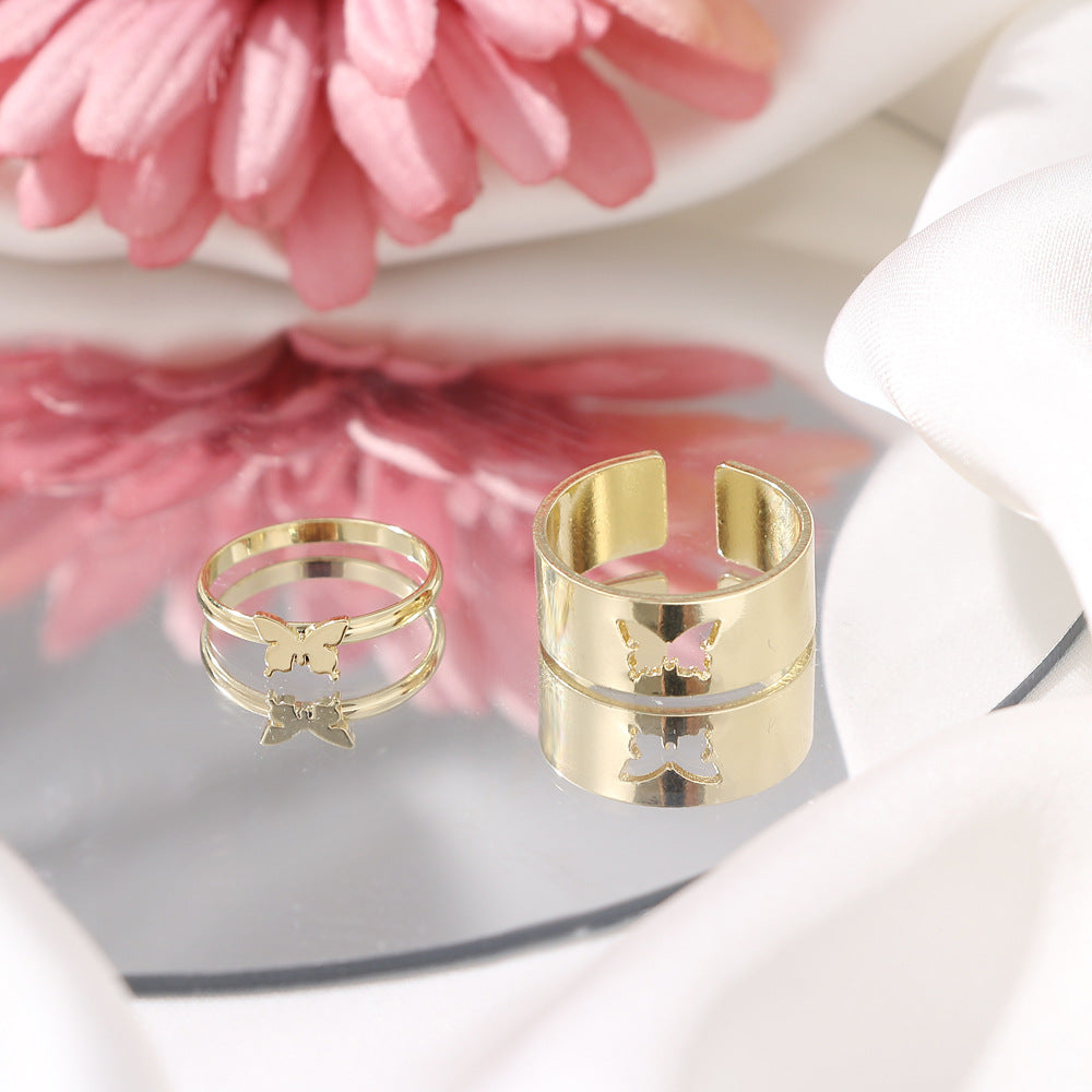 Hot Selling Creative Personality Butterfly 2-Piece Set Ins Same Punk Style Couple Ring