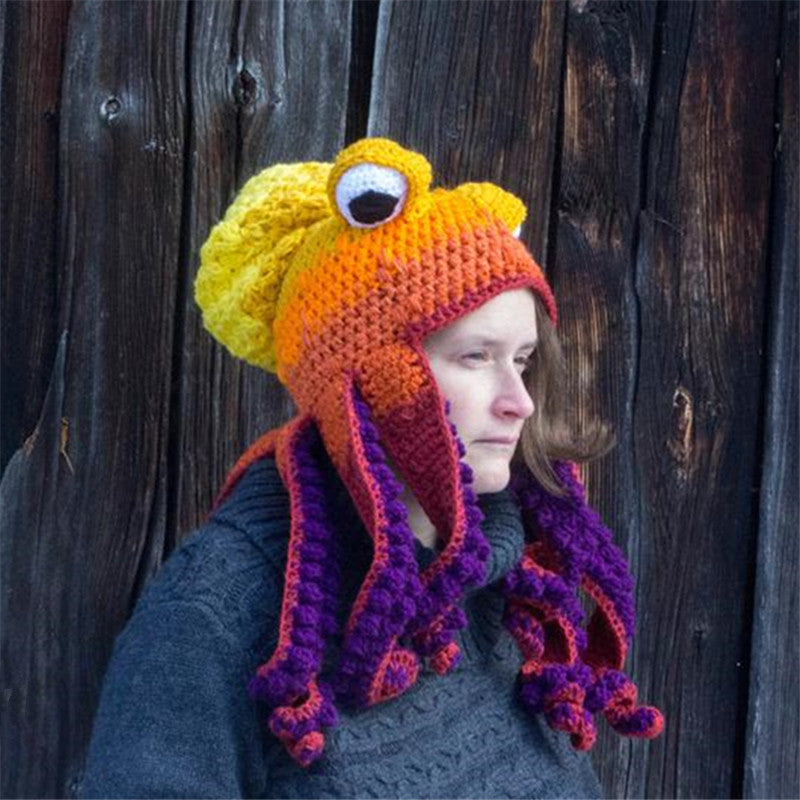 New Adult Hat Tricky And Funny Octopus Headgear Handmade Crochet Woolen Hat