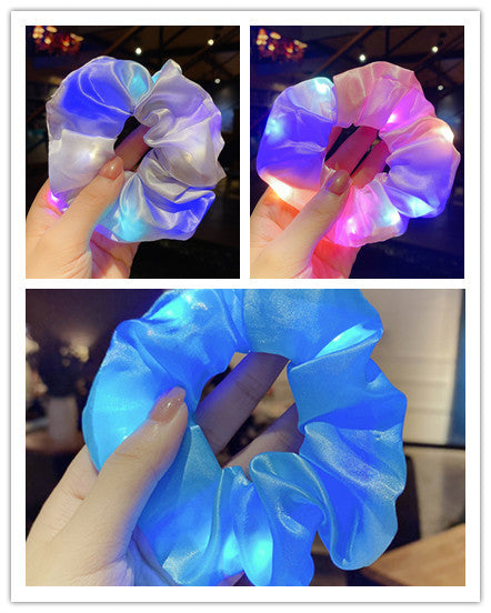 LED Luminous Scrunchies Hairband Women Elastic Hair Bands Girls Hair Ties Ponytail Holder Headwear Accessories