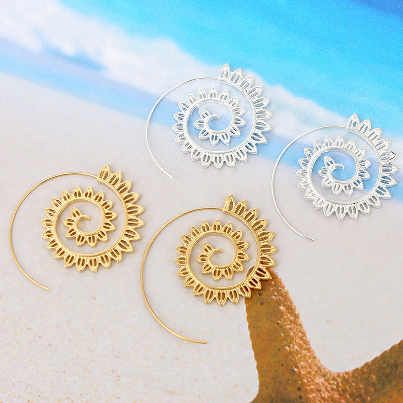 Round Spiral Earrings For Women Gold Color Big Exaggerated Gear Earrings