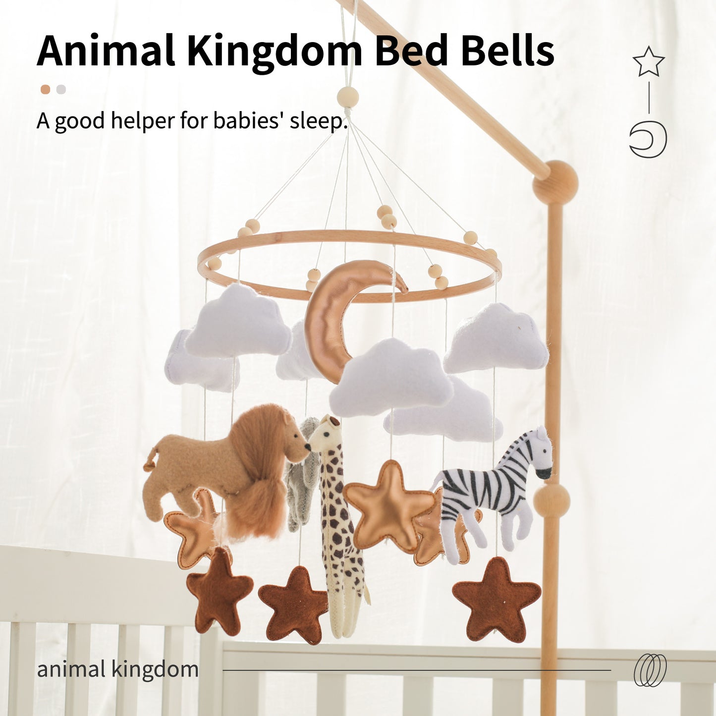 Room Hand-eye Coordination Decoration Wind Chimes Crib Felt Forest Animal Cloud Moon Bed Bell