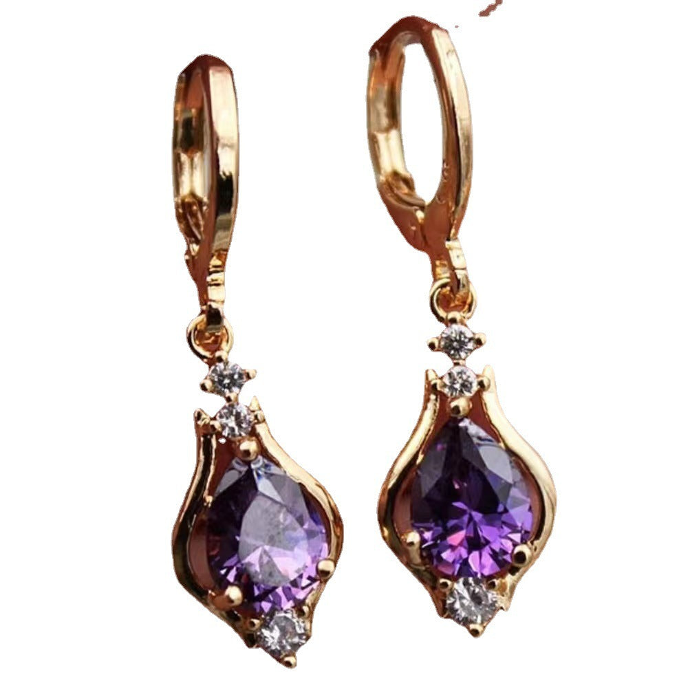 Purple Zircon All-match Drop-shaped Temperament Earrings