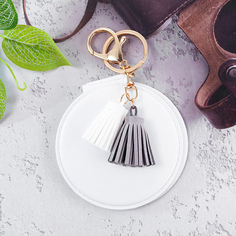 Mini Round PU Leather Small Mirror Lovely Tassel