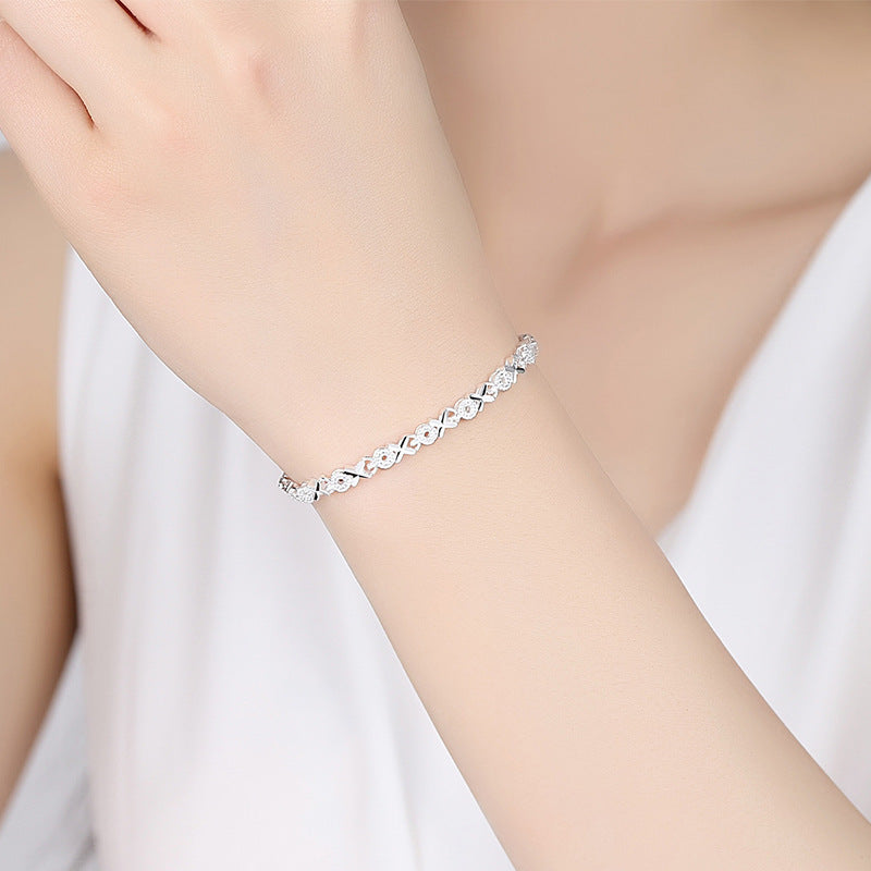 Sterling Silver Bracelet Female Wedding Accessories Ladies Fashion Zircon Geometric Bracelet