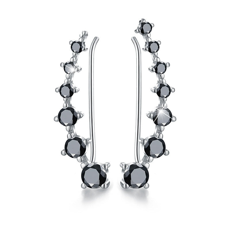 Super Shiny Black Zircon Long Round Earrings