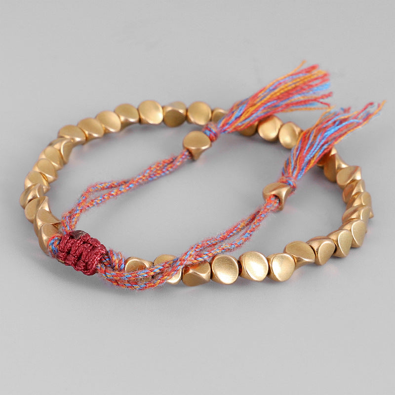 Handmade Braided Cotton Copper Beads Lucky Rope Bracelet & Bangles