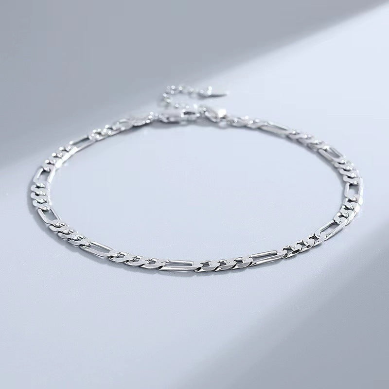 S925 Sterling Silver Anklet Figaro Bracelet Hip Hop Child And Mother