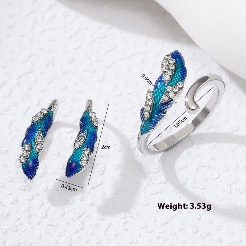 Bright Blue Feather Earring Ring Alloy Earring