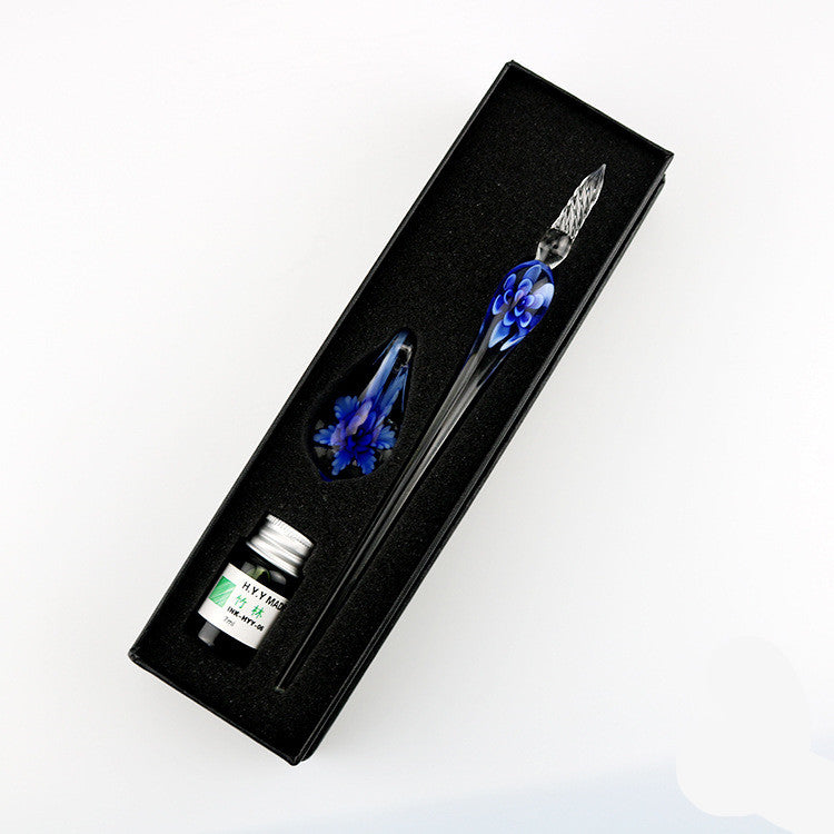 Elegant Crystal Flower Glass Dip Pen Set