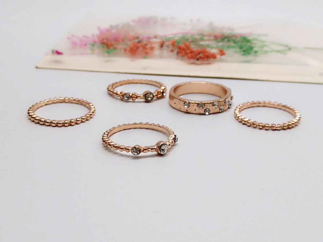 European And American Jewelry Rose Gold Stackable Diamonds Set Of Five Sets Of Rings BohemiaJ