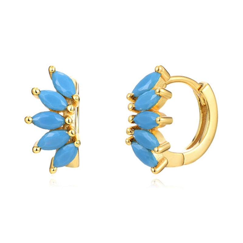 Ins Style Color Zircon All-match Earrings Symmetrical Horse Eye Stone