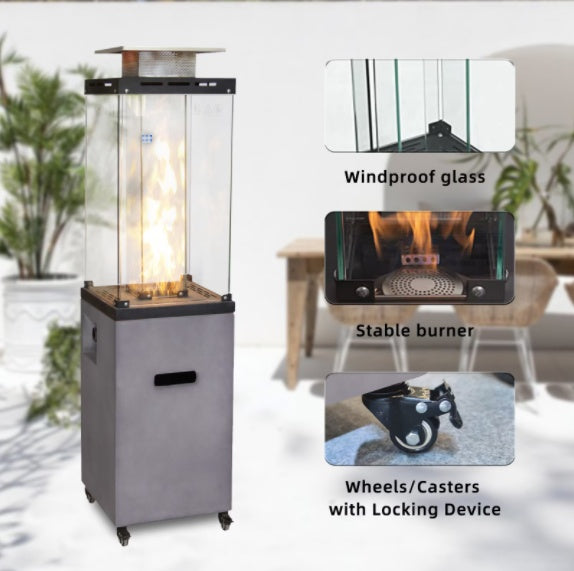 16 Inch X 61 Inch Height Outdoor Propane Gas Fire Heater With Tempered Glass