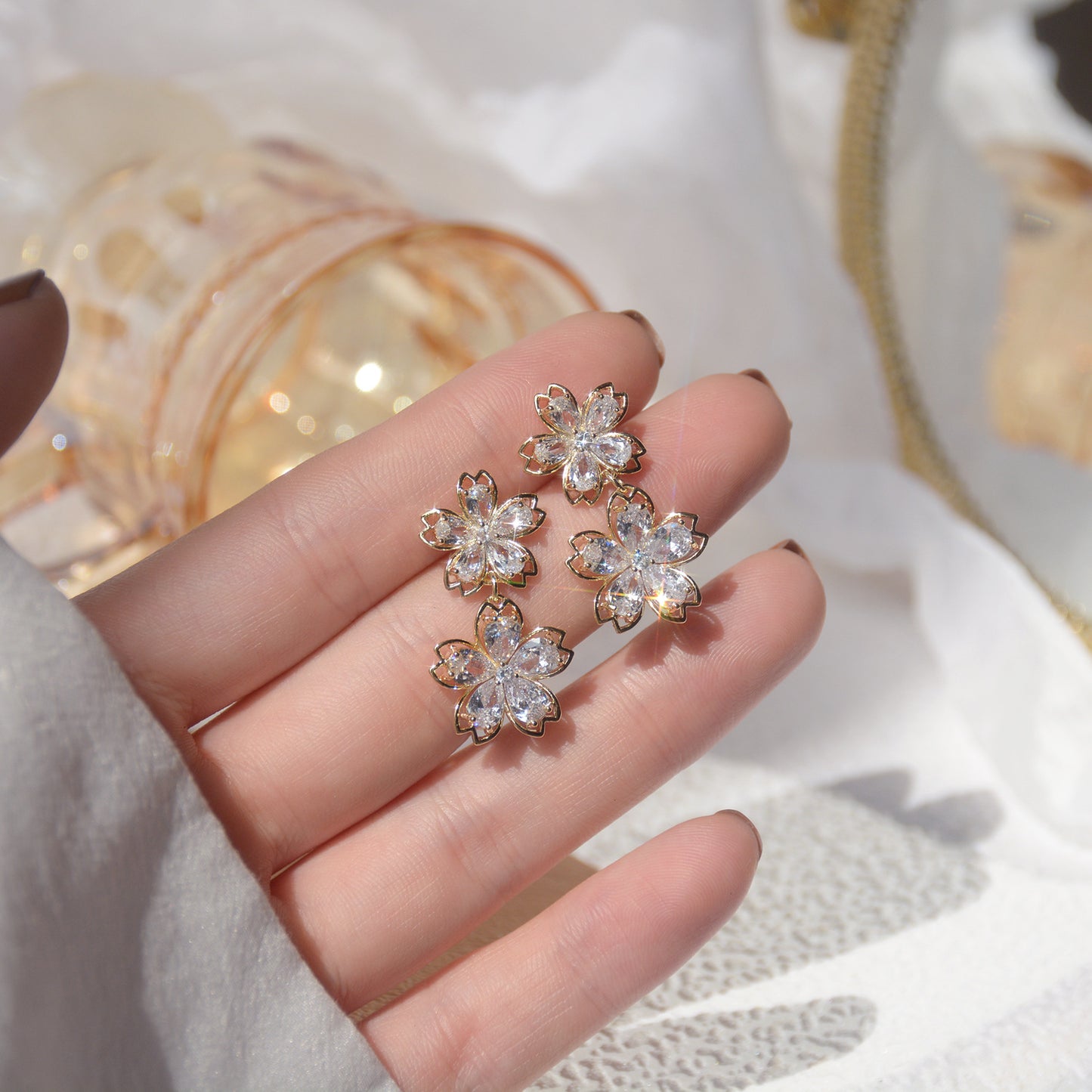 Design Shining Zircon Heavy Industry Flower Temperament Fairy Earrings