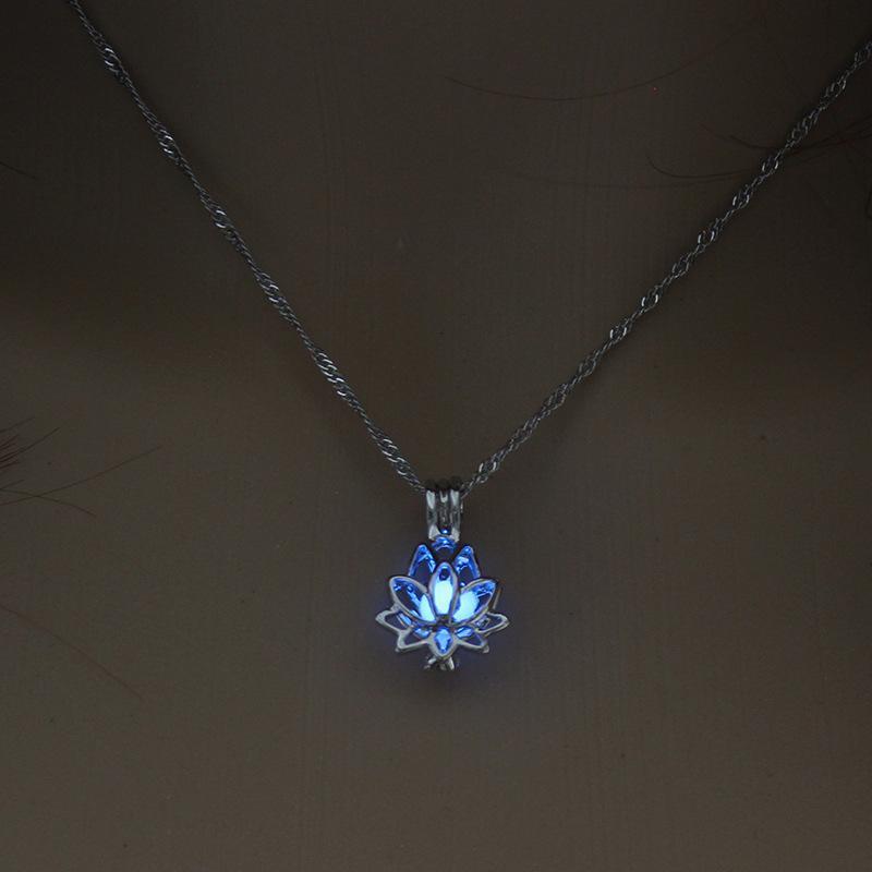 Yoga Lotus Photo Box Luminous Pendant Necklace