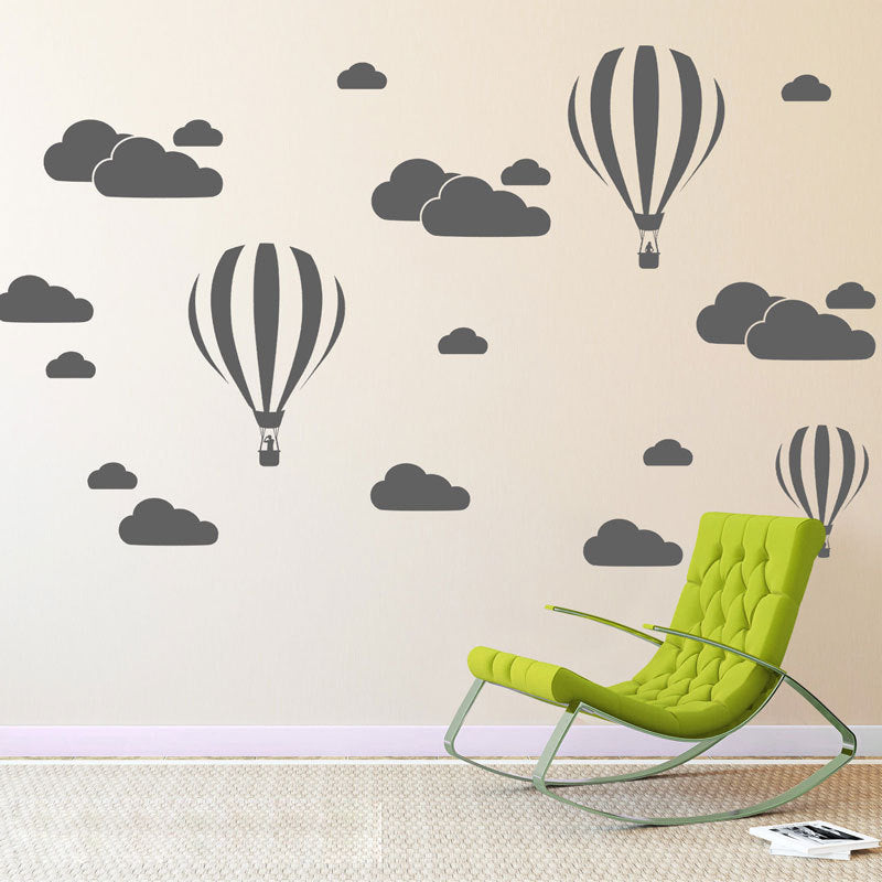 Hot air balloon white cloud wall stickers