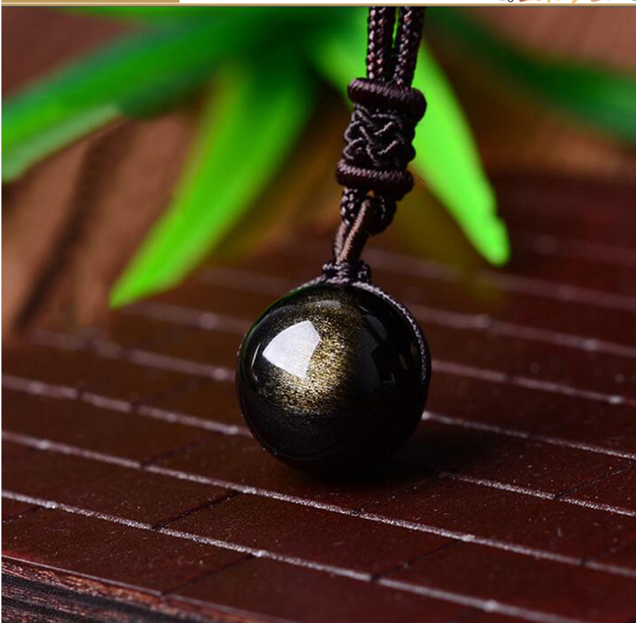 Black Gold Natural Obsidian Stone Pendant Lucky Transfer Beads Pendant Necklace Male Female Lovers Fashion Jewelry