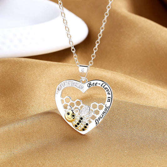 Fashion Exquisite And Creative Bee Hive Pendant Pastoral Style Temperament Female With Hearts Color Separation Necklace