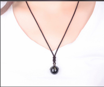 Black Gold Natural Obsidian Stone Pendant Lucky Transfer Beads Pendant Necklace Male Female Lovers Fashion Jewelry