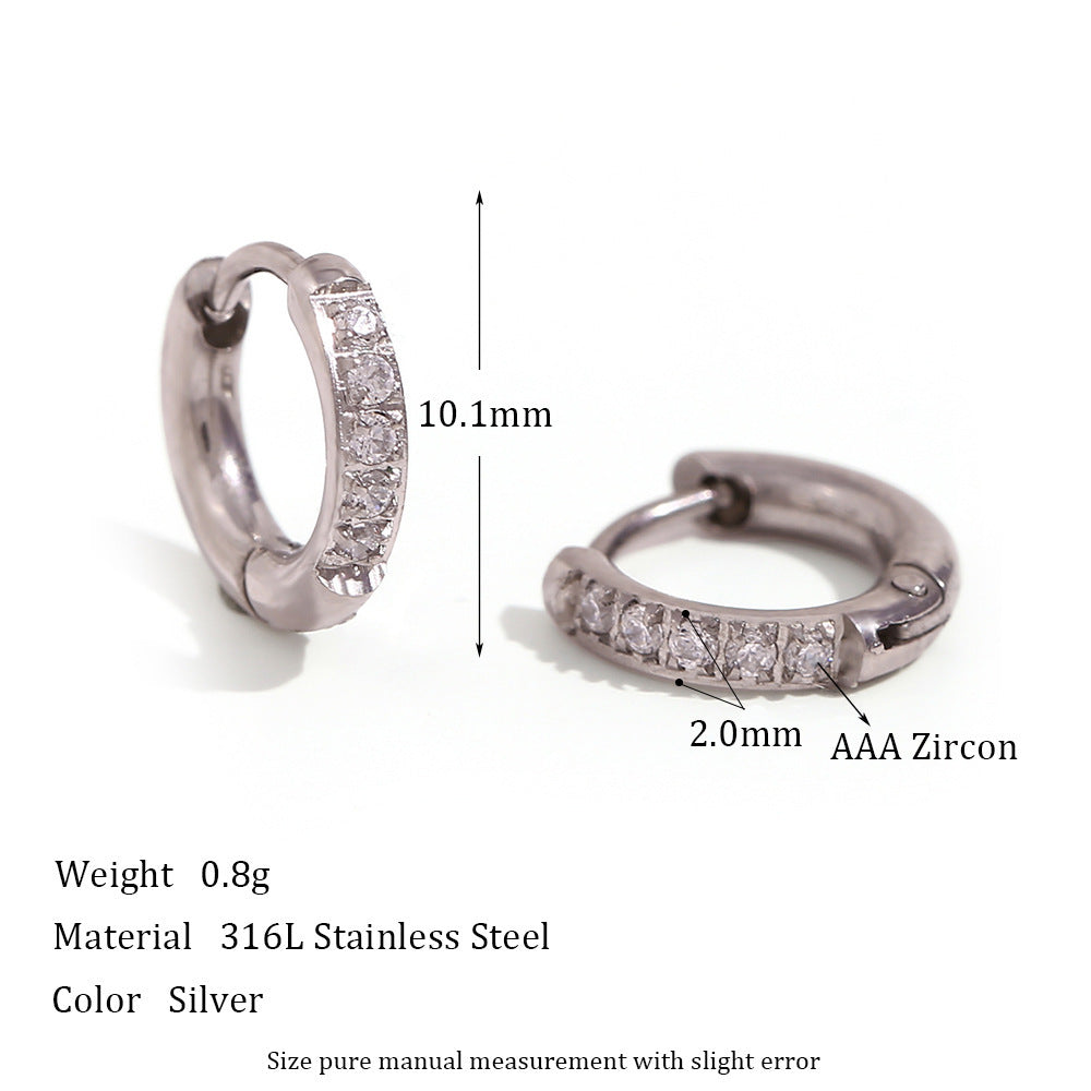 Women's Fashion Titanium Steel Rounded Edge Zircon Earrings