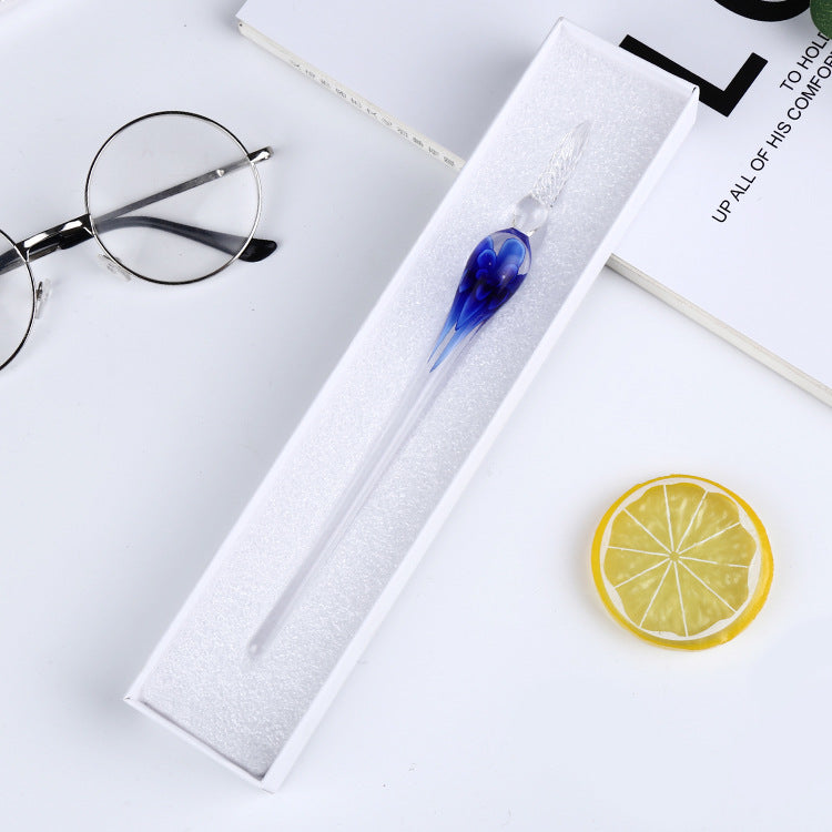 Elegant Crystal Flower Glass Dip Pen Set